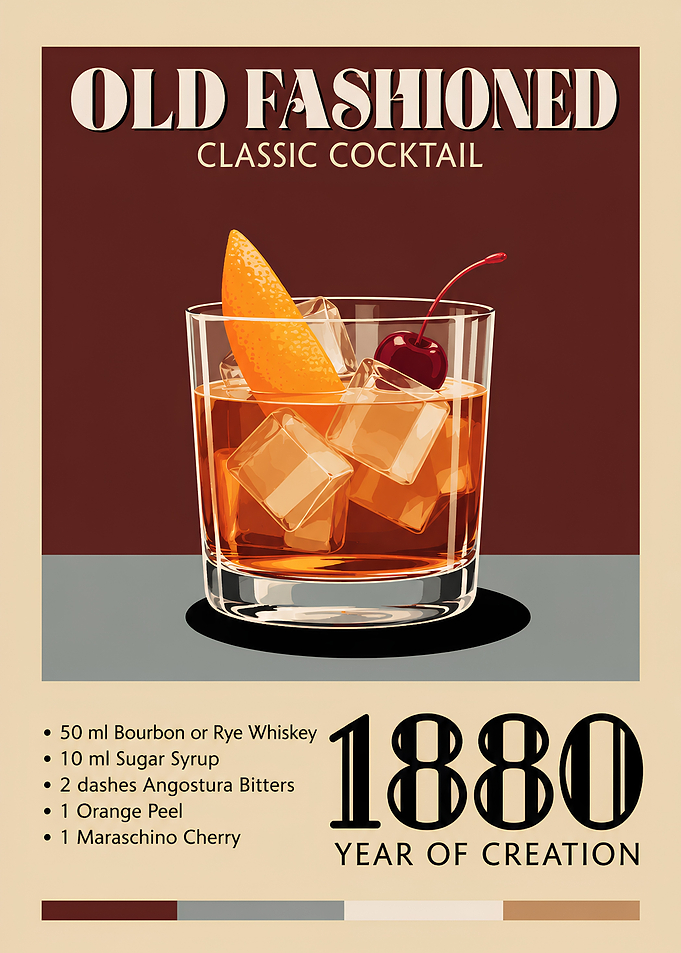 Old Fashioned Cocktail Poster – Vintage Whiskey Bar Wall Art