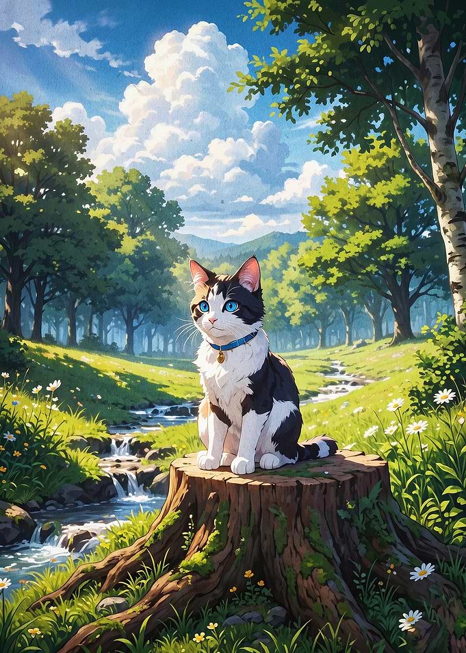 Cat Forest Anime Art Poster