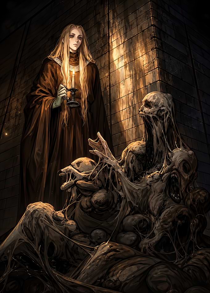 Dark Fantasy Figure with Monstrous Entity