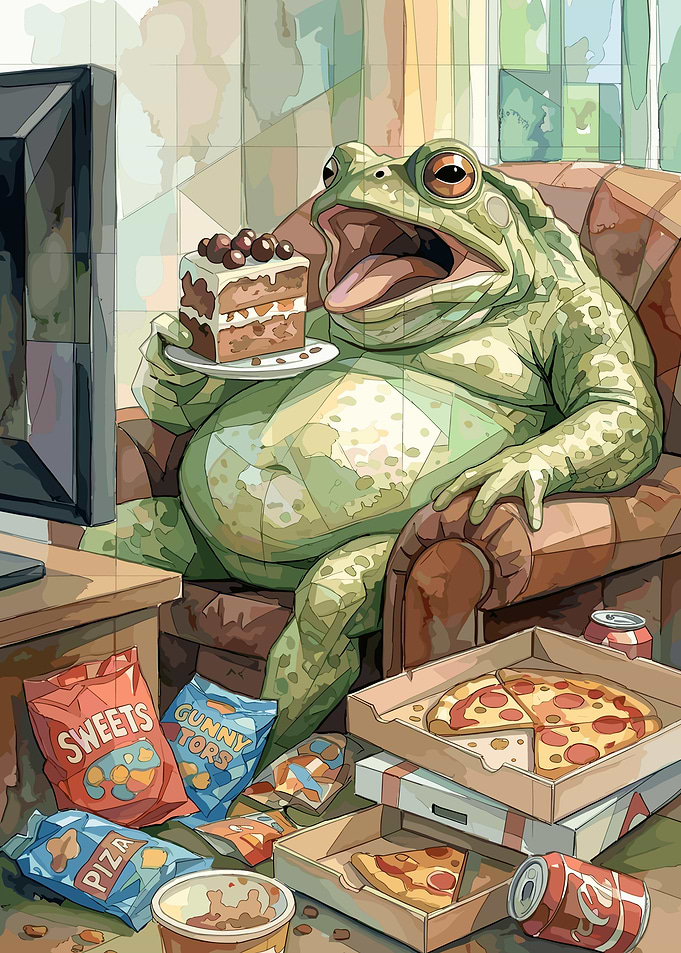 Lazy Frog Eating Junk Food