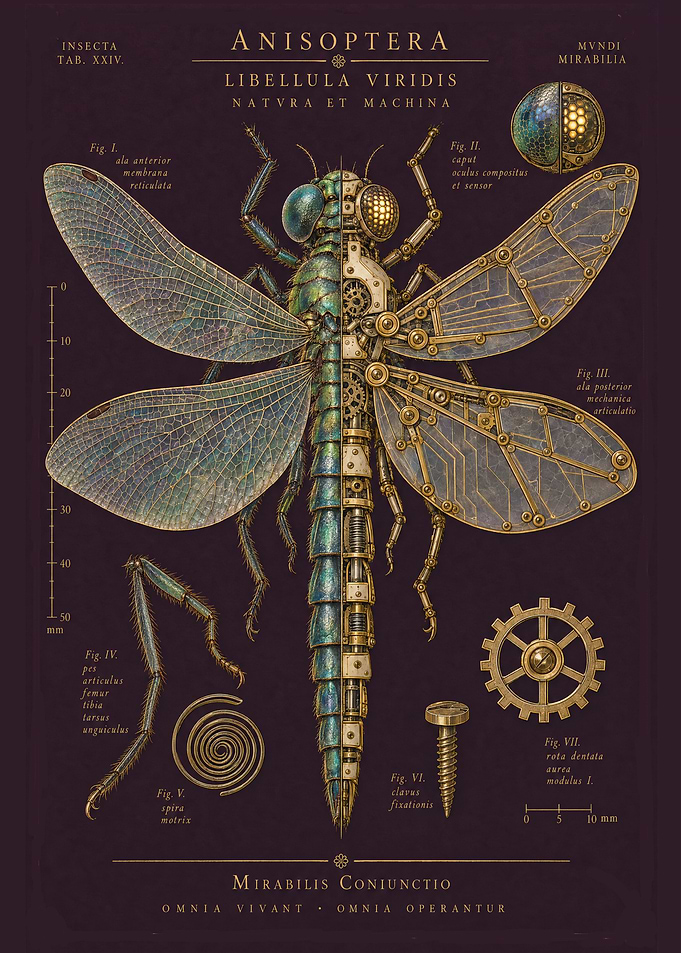 Steampunk Dragonfly Biological Blueprint Poster