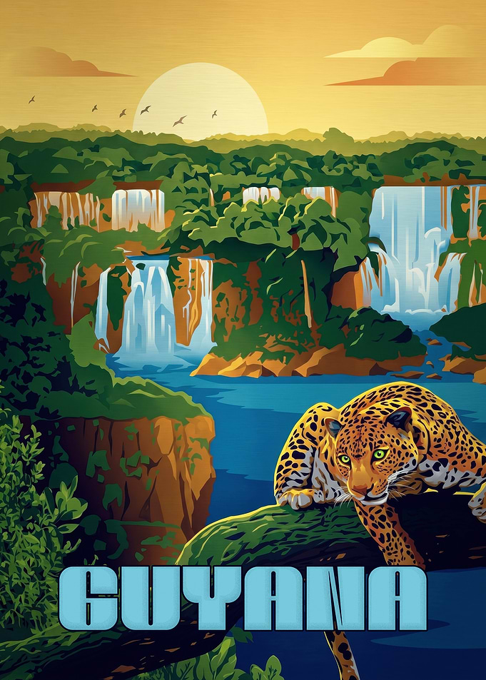 Guyana Travel Poster with Jaguar