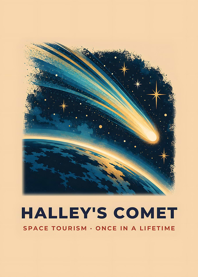 Halley Comet Once In A Lifetime Vintage Space Poster