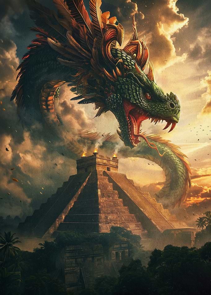 Aztec Serpent Dragon Myth Art