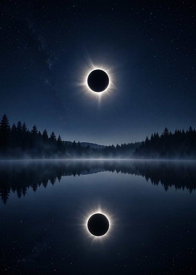 Solar Eclipse Over Mountain Lake