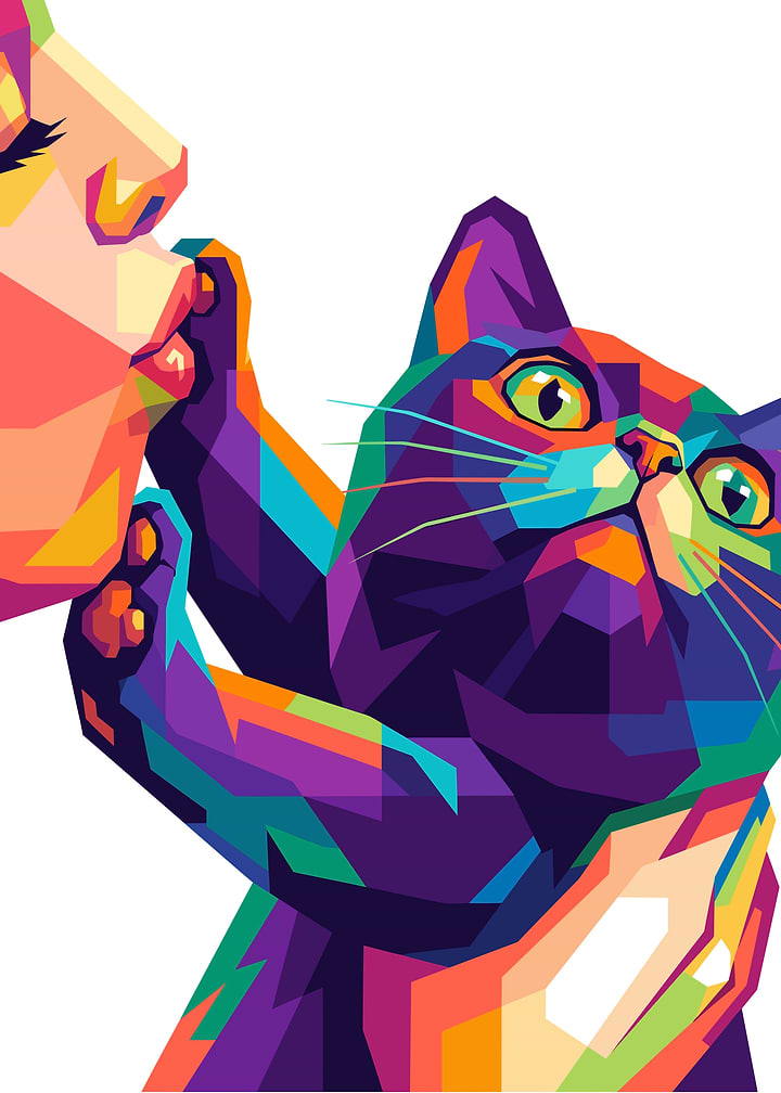 Colorful Pop Art Cat and Human