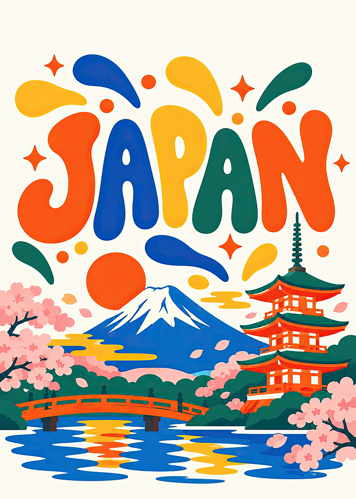 Retro Japan Travel Poster Illustration