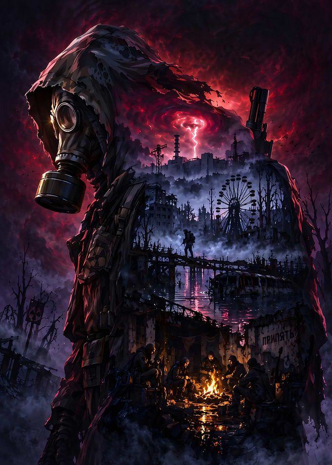 Stalker Gas Mask Post-Apocalyptic Scene