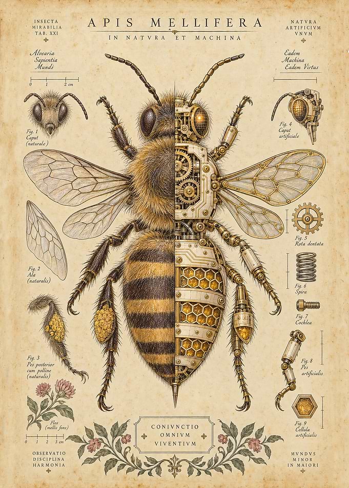 Steampunk Mechanical Bee Scientific Illustration