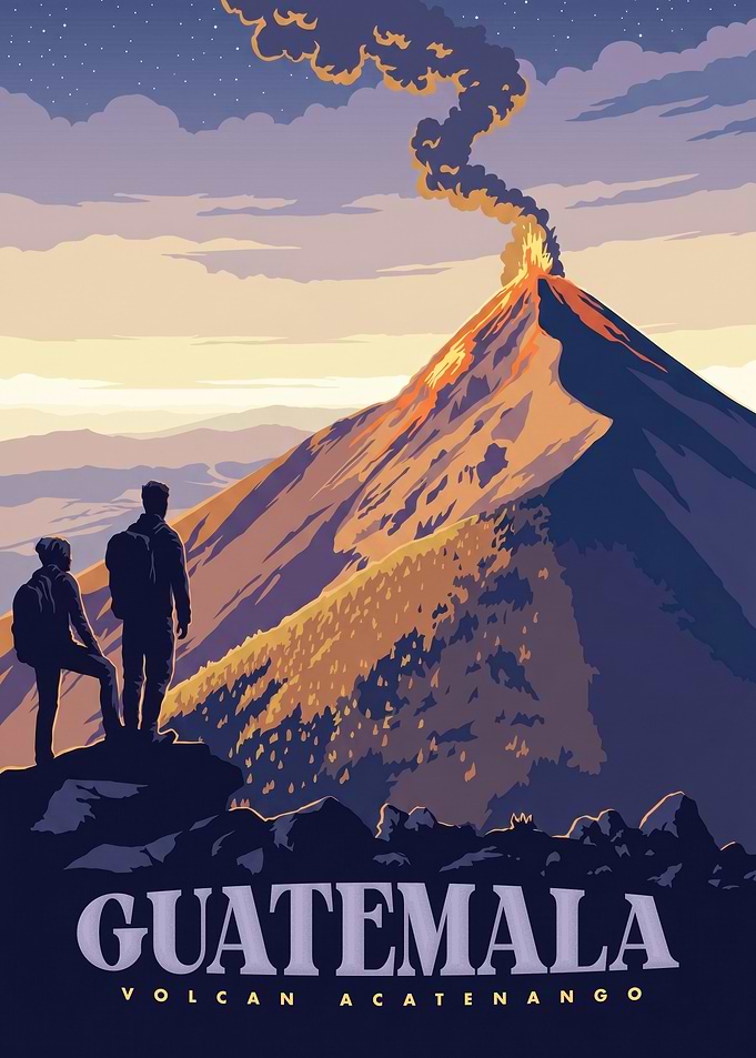Guatemala Volcan Acatenango Travel Poster