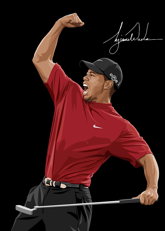 Tiger Woods Victory Celebration Illustration