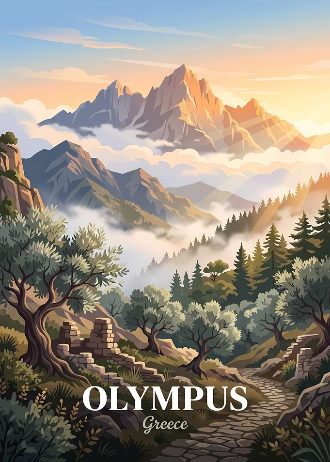 Mount Olympus Greece Travel Poster