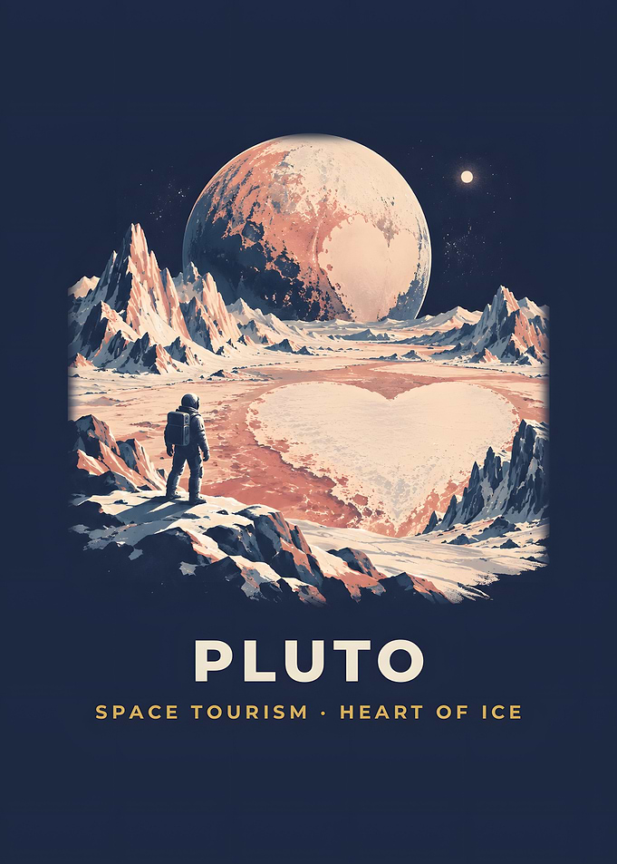Pluto Heart Of Ice Explorer Vintage Space Poster