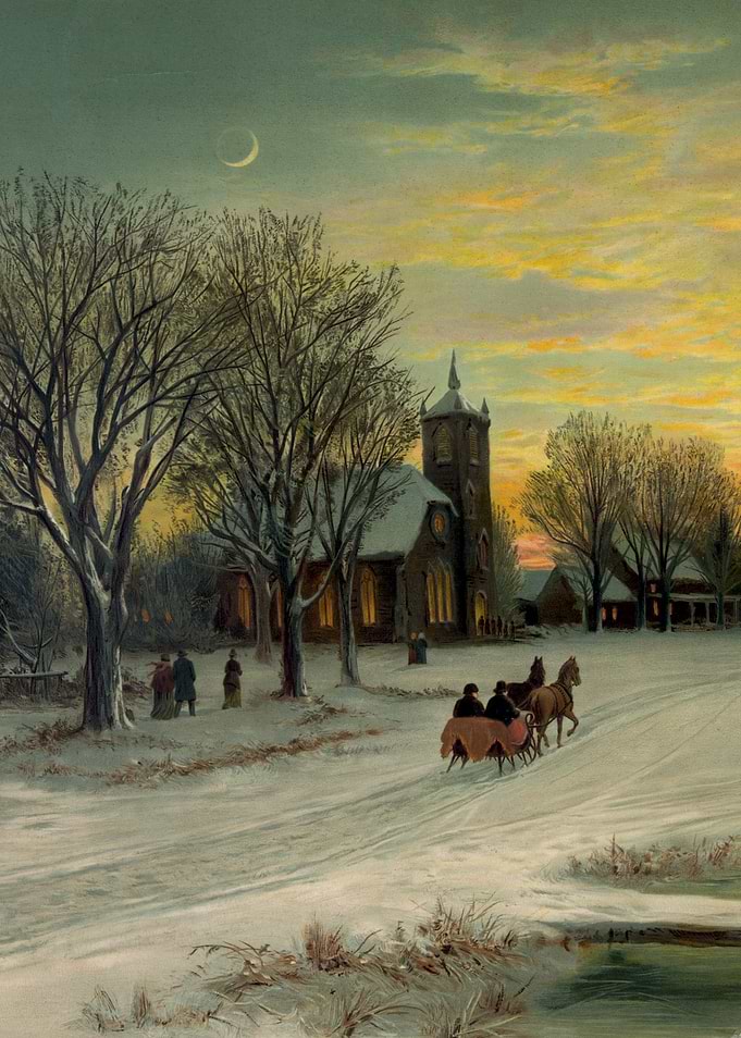 Christmas Eve Landscape Winter Snow Painting