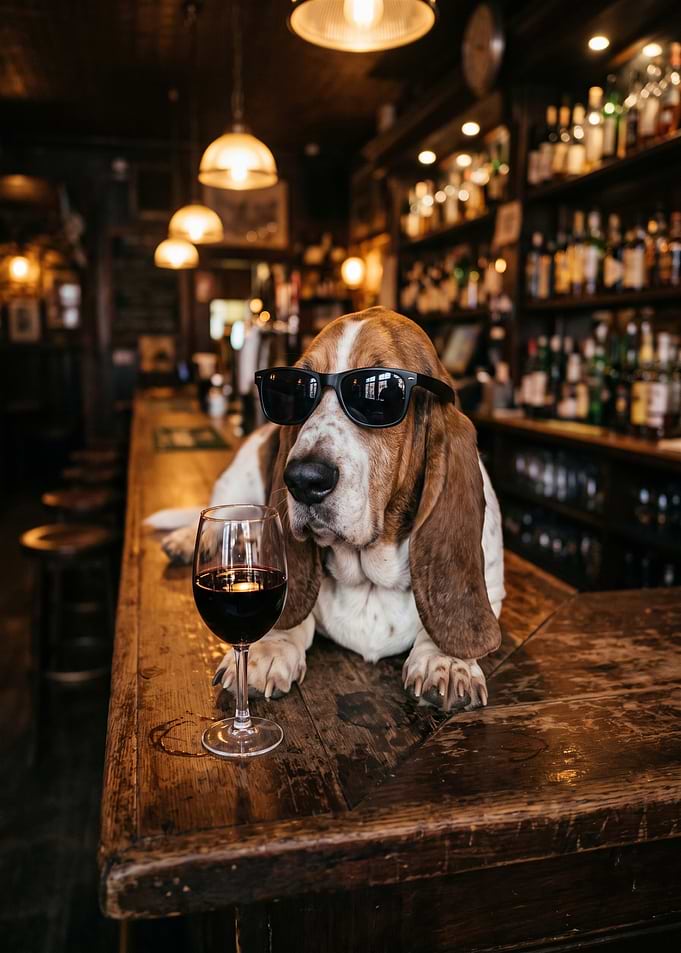 Cool Basset Hound at a Bar