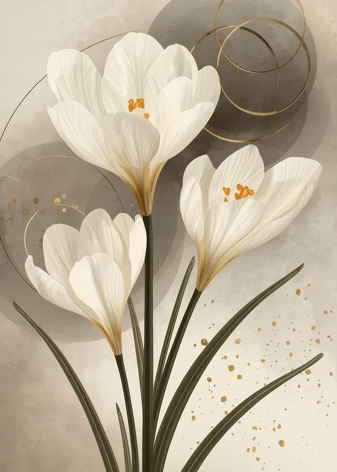 Elegant White Crocus Floral Art