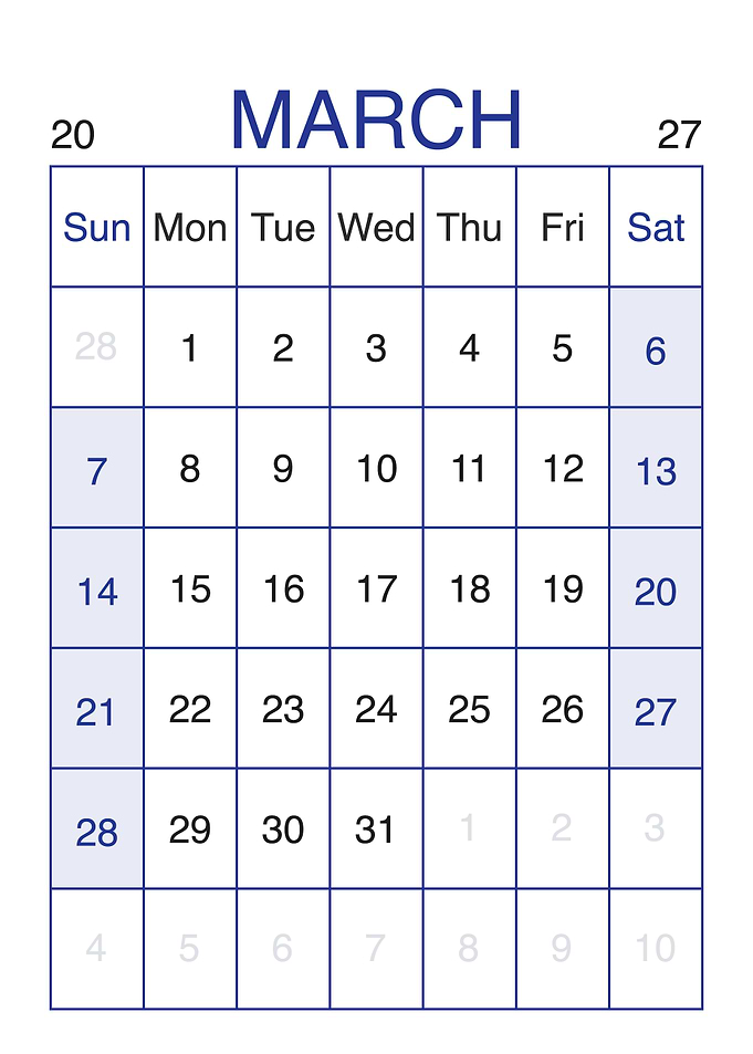 March 2027 Calendar Page