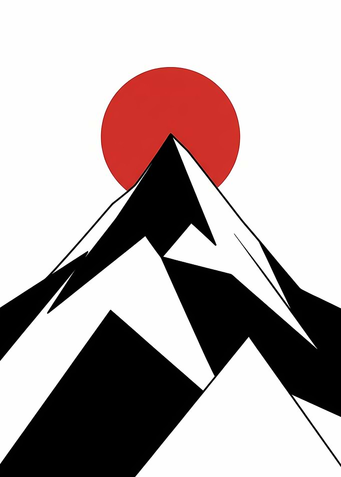 Minimalist Mount Fuji and Red Sun
