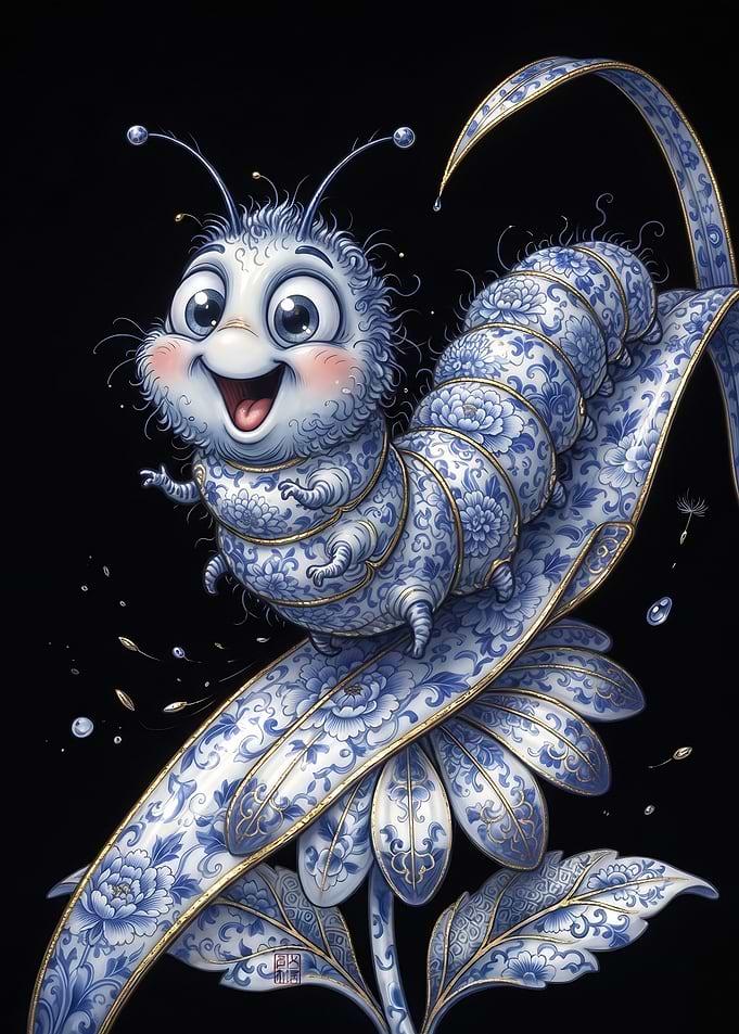 Porcelain Pattern Caterpillar on Flower