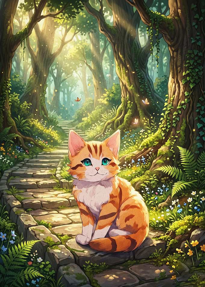 Cat Forest Fantasy Art Poster