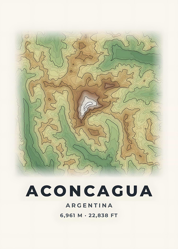 Aconcagua Topographic Map Color Relief Poster