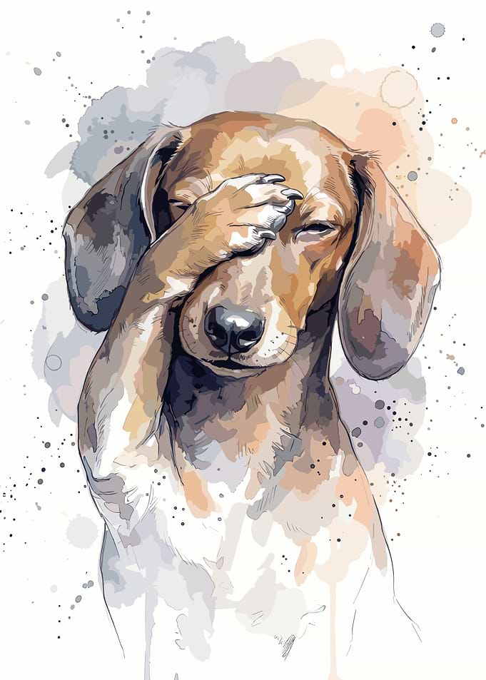 Watercolor Dachshund Facepalm Illustration