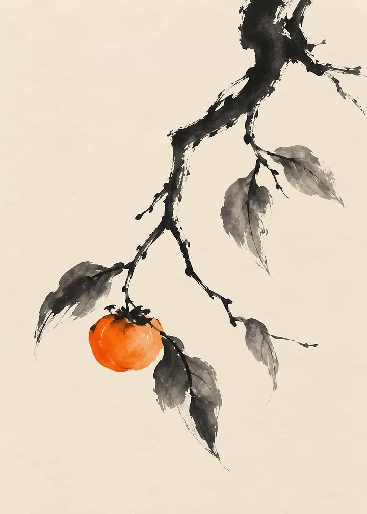 Minimalist Ink Wash Persimmon Painting