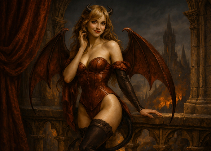 Elegant Succubus on Gothic Balcony