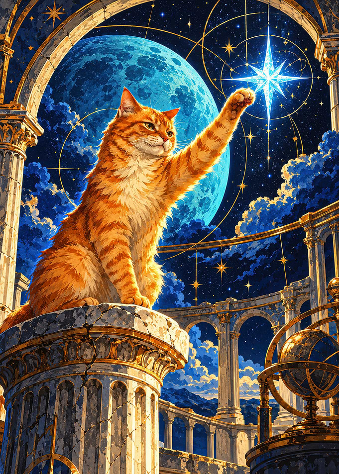 Orange Tabby Cat Reaching for Star