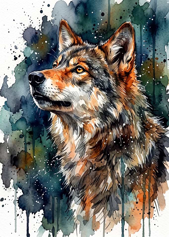 Watercolor Wolf Portrait