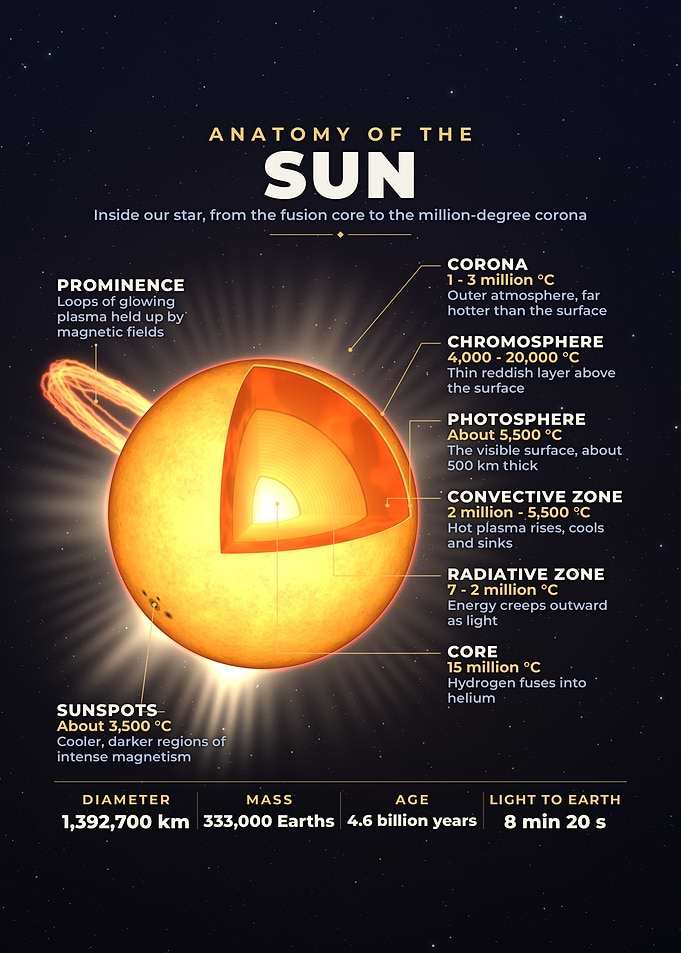 Anatomy Of The Sun Cutaway Layers Science Poster