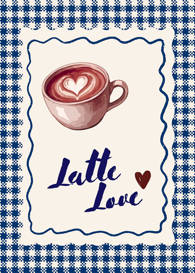Latte Love Coffee Art Print in Blue