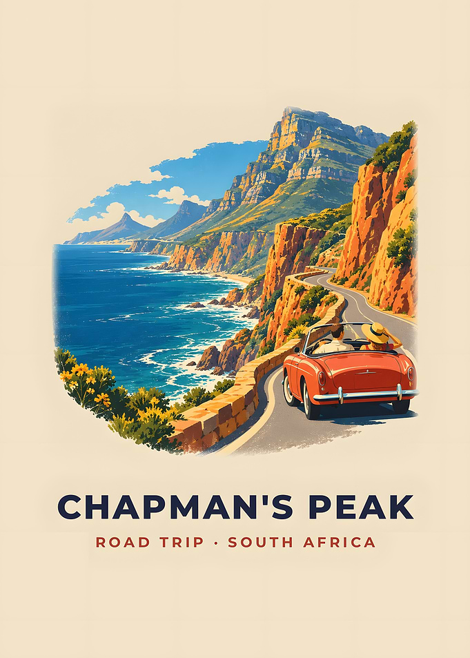 Chapmans Peak Vintage Road Trip Poster Coastal Drive