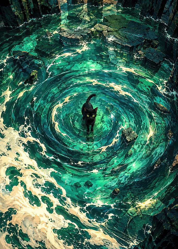 Black Cat in Mystical Whirlpool