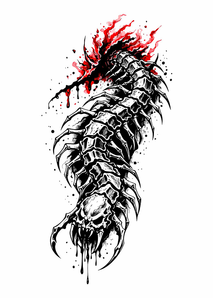 Skeletal Centipede Monster Tattoo Design
