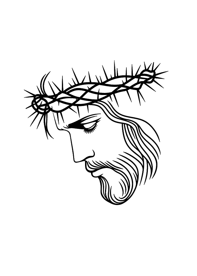 Line Art of Jesus with Crown
