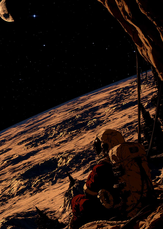 Astronaut Watching the Moon Horizon