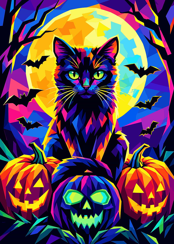 Colorful Geometric Halloween Cat Art
