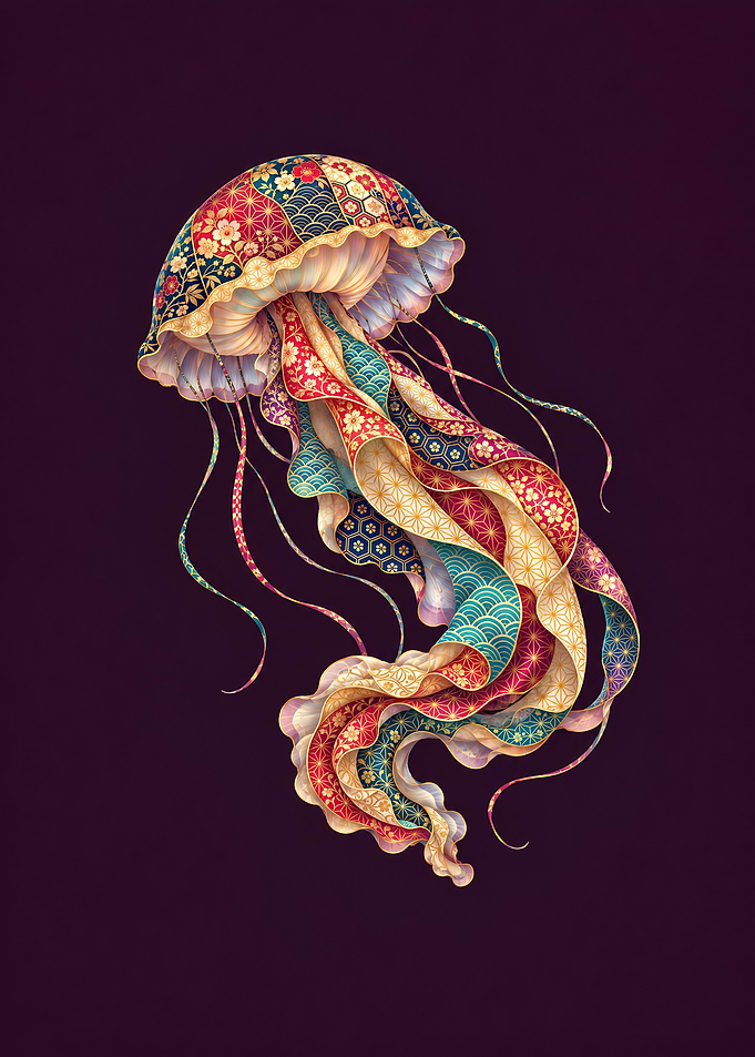 Japanese Patterned Jellyfish Illustration