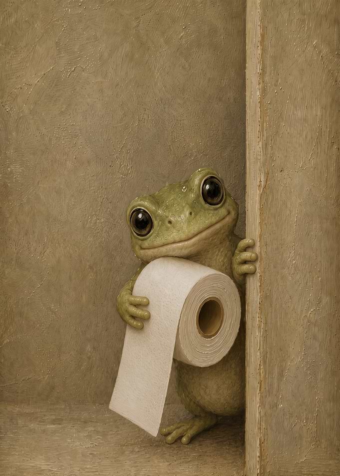 Cute Frog Holding Toilet Paper