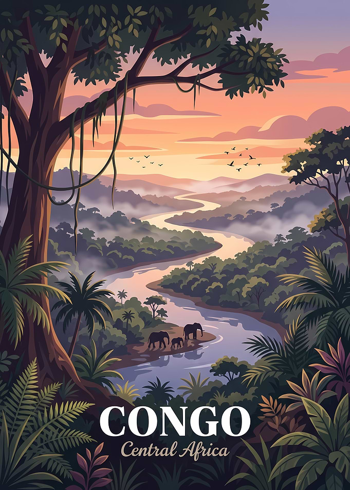 Congo Central Africa Travel Poster