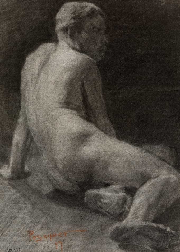 Charcoal Figure Study of Seated Man