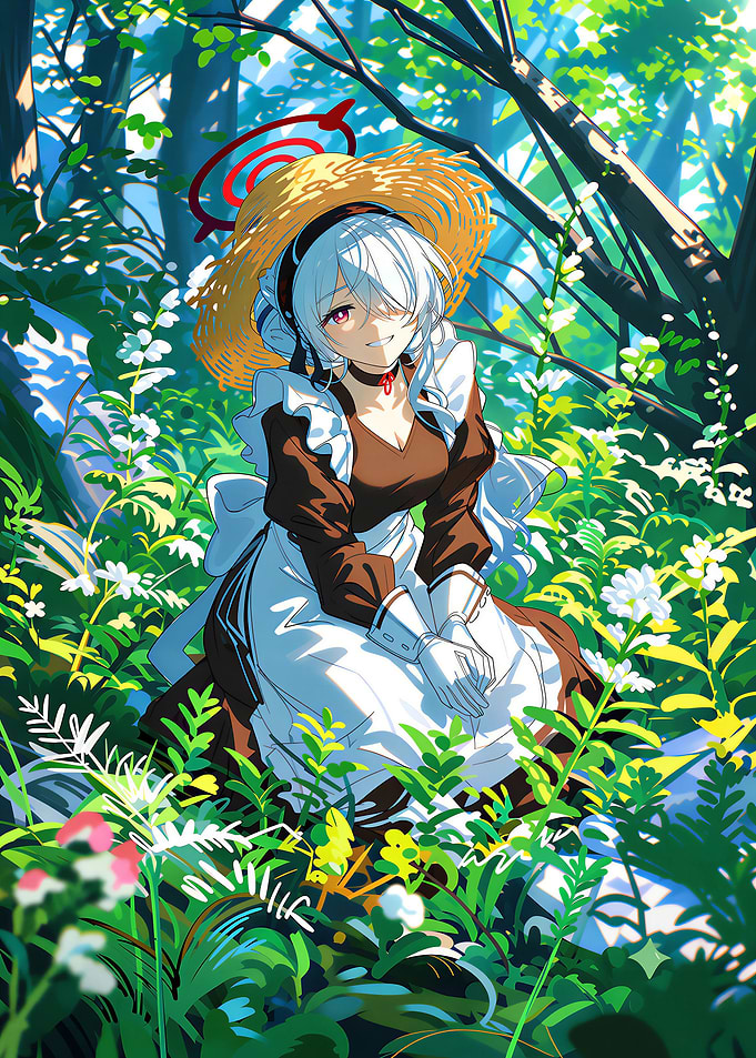 Anime Maid in Sunlit Forest