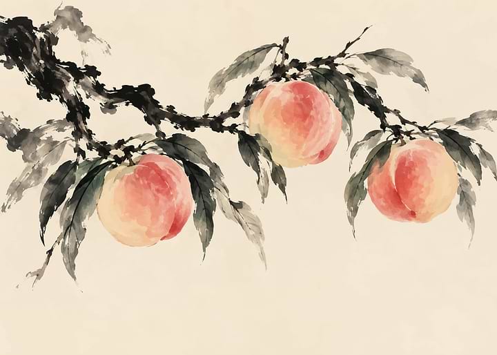 Traditional Chinese Ink Wash Peach Painting