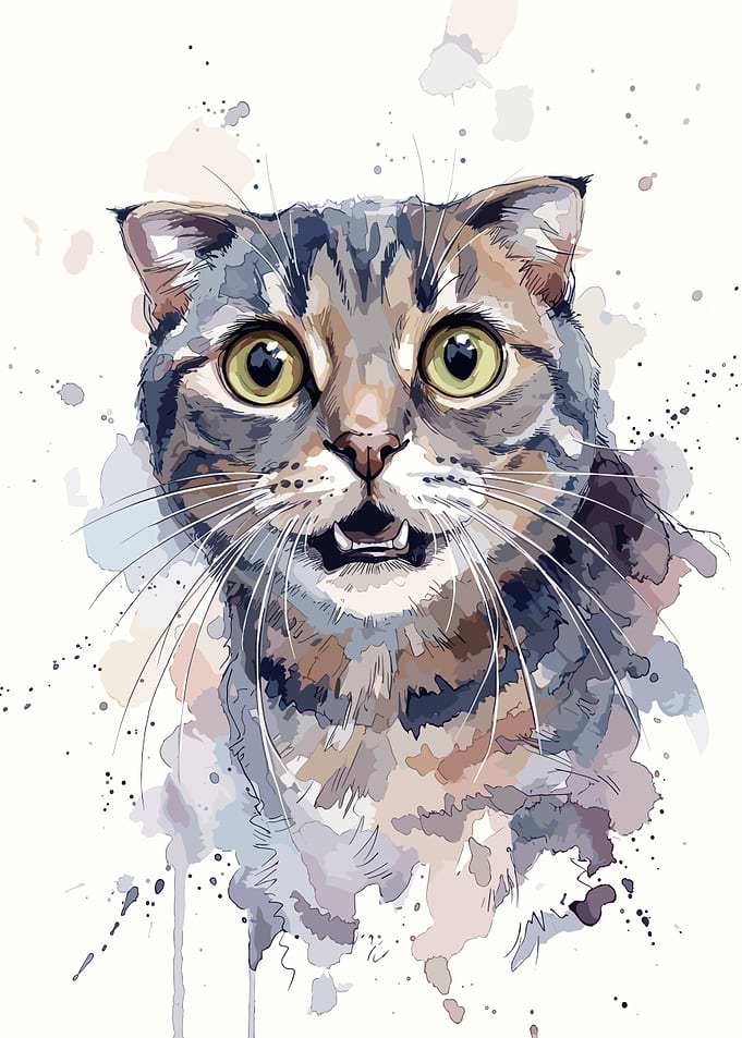 Watercolor Portrait of a Tabby Cat
