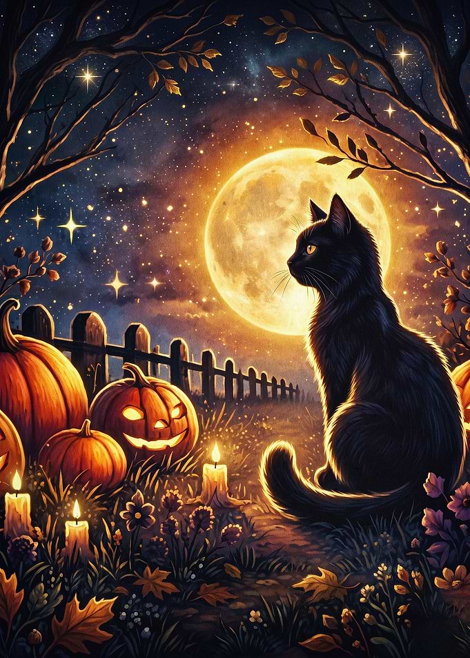 Black Cat Halloween Moon Fantasy Ar