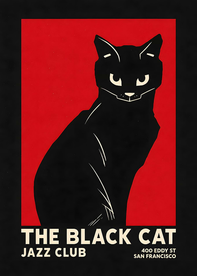 Black Cat Jazz Club Red Vintage Poster