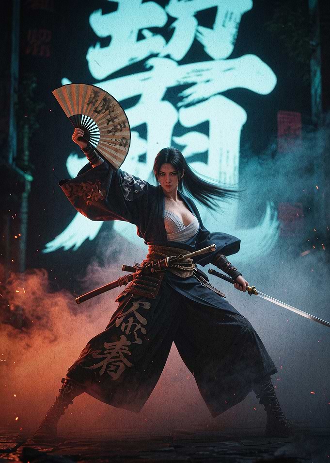 Samurai Woman Cyberpunk Art Poster