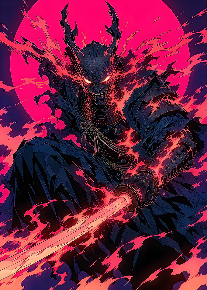 Gothic Oni Samurai With Flame-Sword