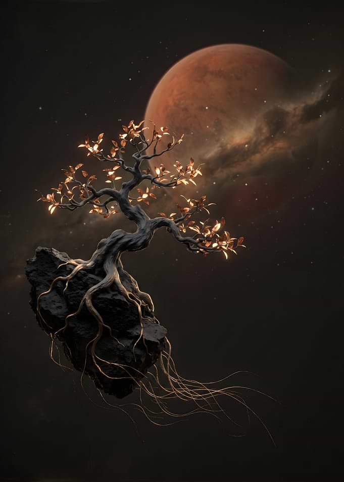 Floating Bonsai Tree in Space